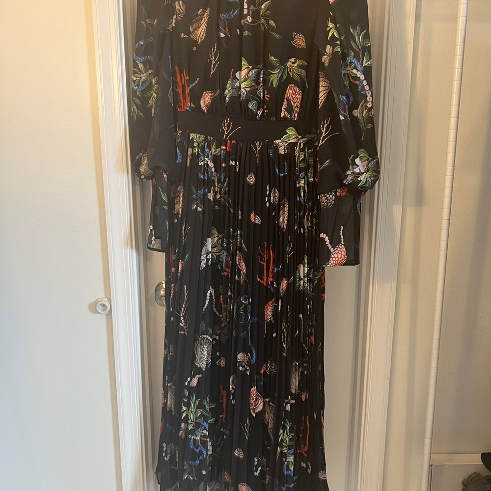 Black Floral Long Sleeve Bishop Gown for Weddings